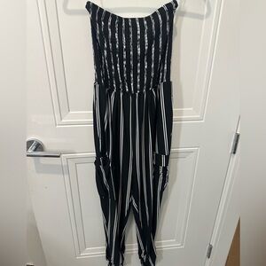 Derek Heart Black & White Striped Strapless Jumpsuit For Women Size S Used Once